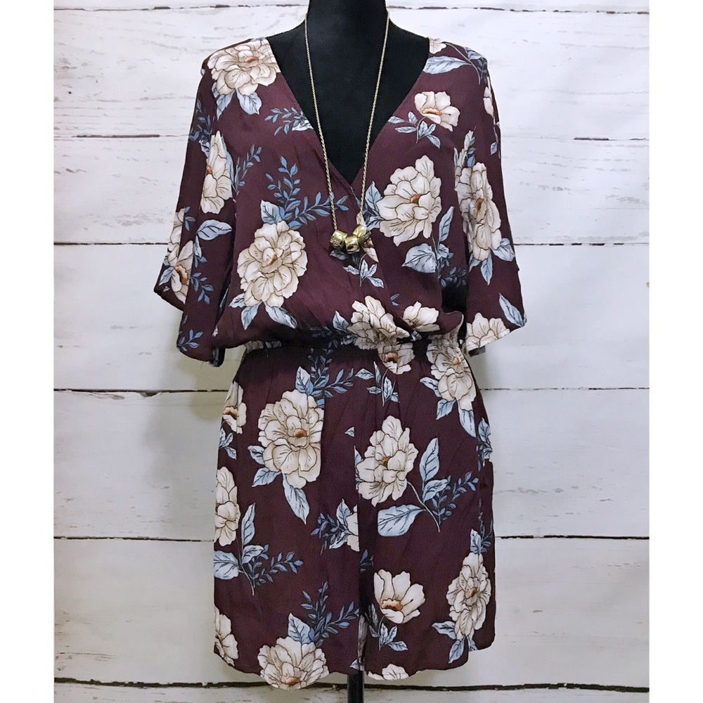 F21+ Burgundy Floral Romper